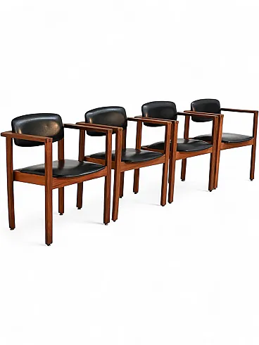 4 teak and leather chairs, Denmark, 1960s