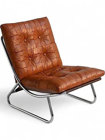 Black leather armchair attributed to Peter Hoyte, 1970s