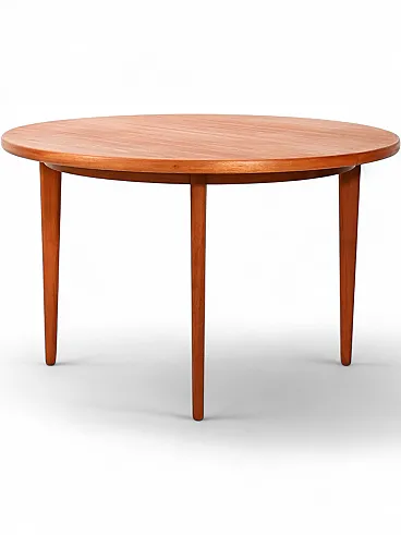 Round Swedish extendable teak table from the 1960s