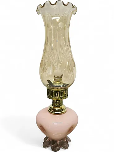 Lampada in vetro di Murano rosa con vetro ambrato, anni '50