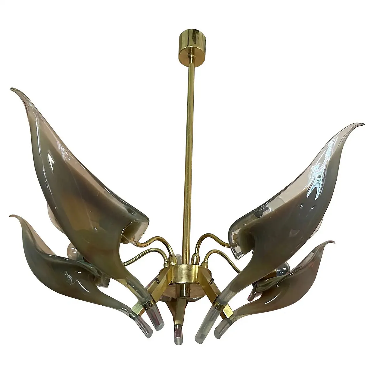Murano glass and brass chandelier by Franco Luce, 1970s 1
