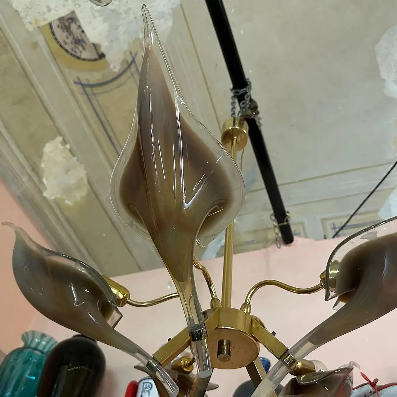 Murano glass and brass chandelier by Franco Luce, 1970s 2