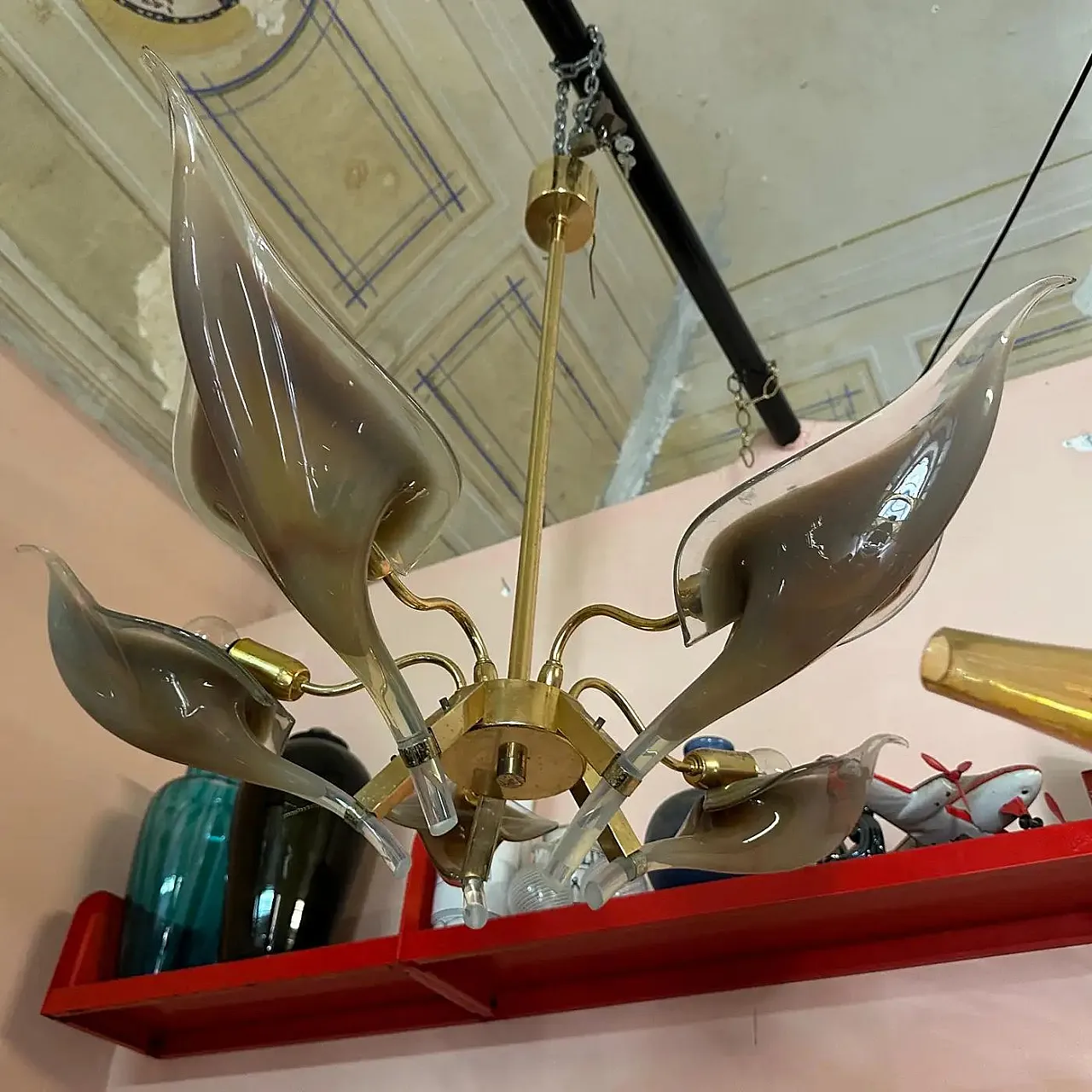 Murano glass and brass chandelier by Franco Luce, 1970s 4