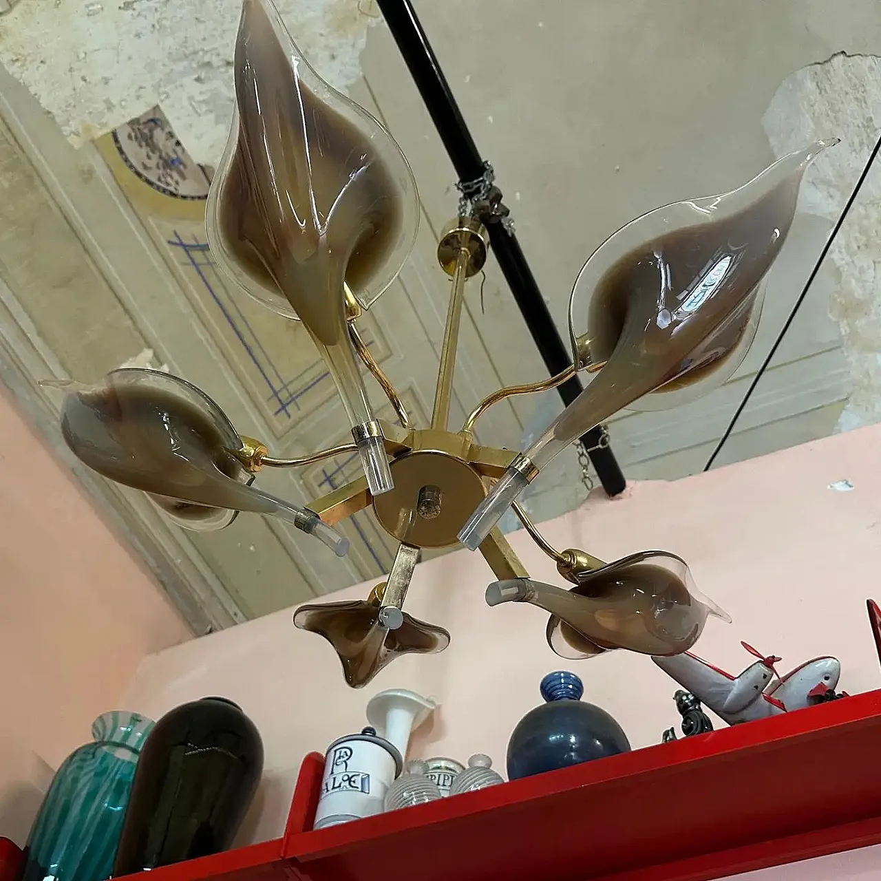 Murano glass and brass chandelier by Franco Luce, 1970s 8