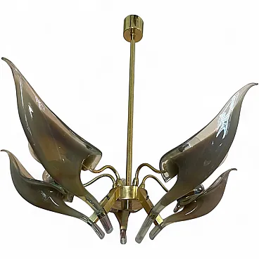 Murano glass and brass chandelier by Franco Luce, 1970s