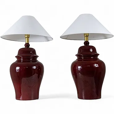 Pair of red table lamps by Tommaso Barbi, 1970s