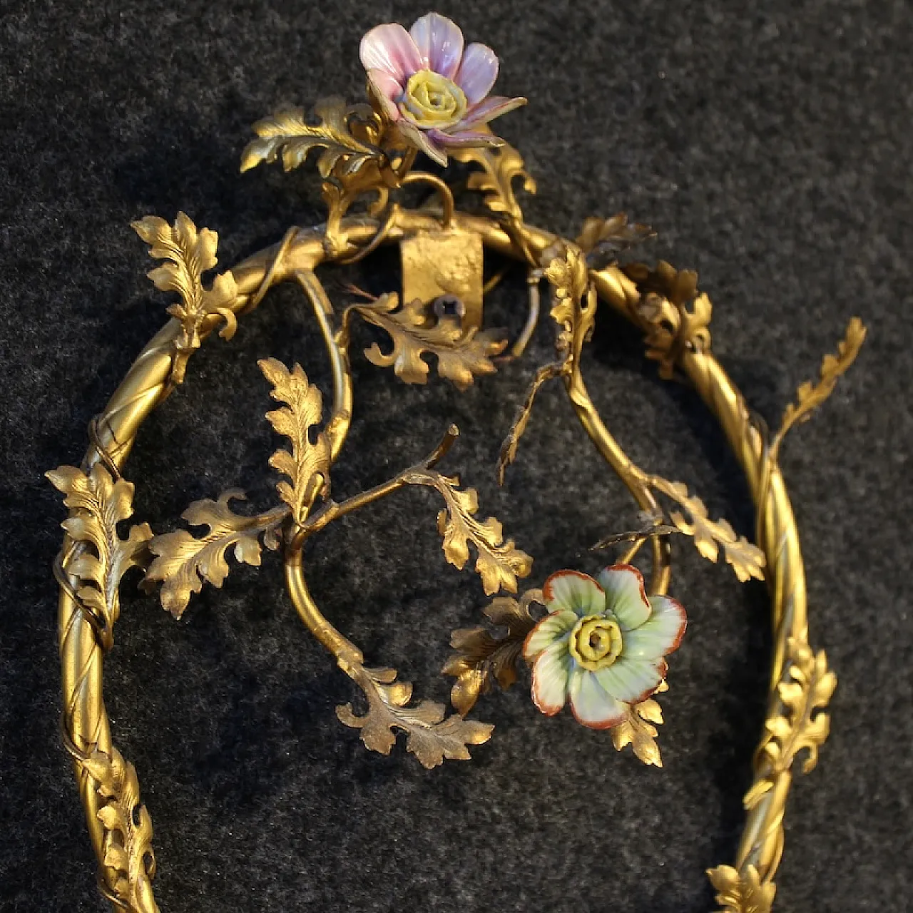 Pair of German wall lights with ceramic decorations, 20th century 9