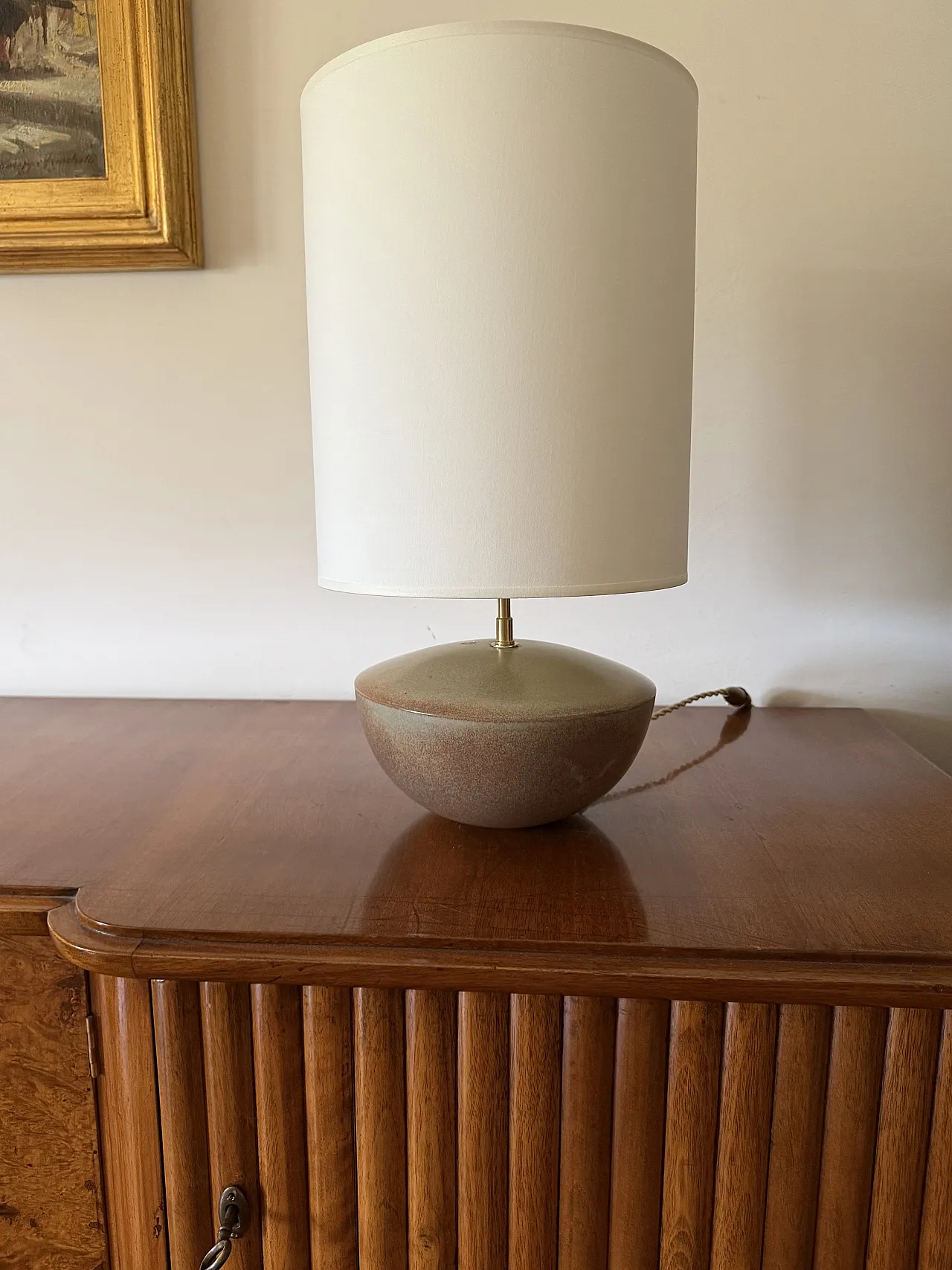 MidCentury Modern green ceramic lamp, Alain by Bin France 1970 3
