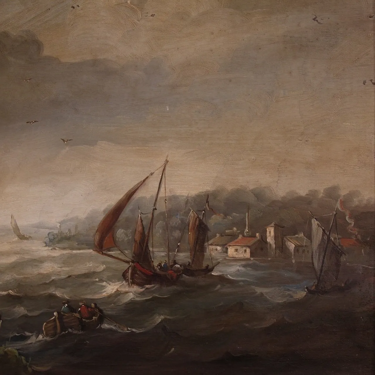 Flemish marine painting with boats and characters from the 20th century 6