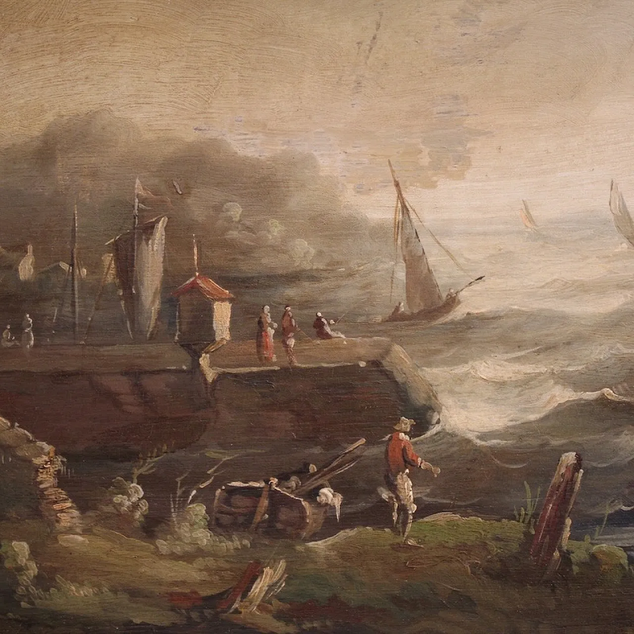 Flemish marine painting with boats and characters from the 20th century 8