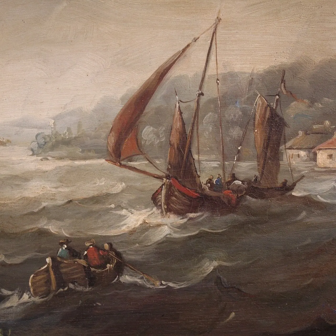 Flemish marine painting with boats and characters from the 20th century 9