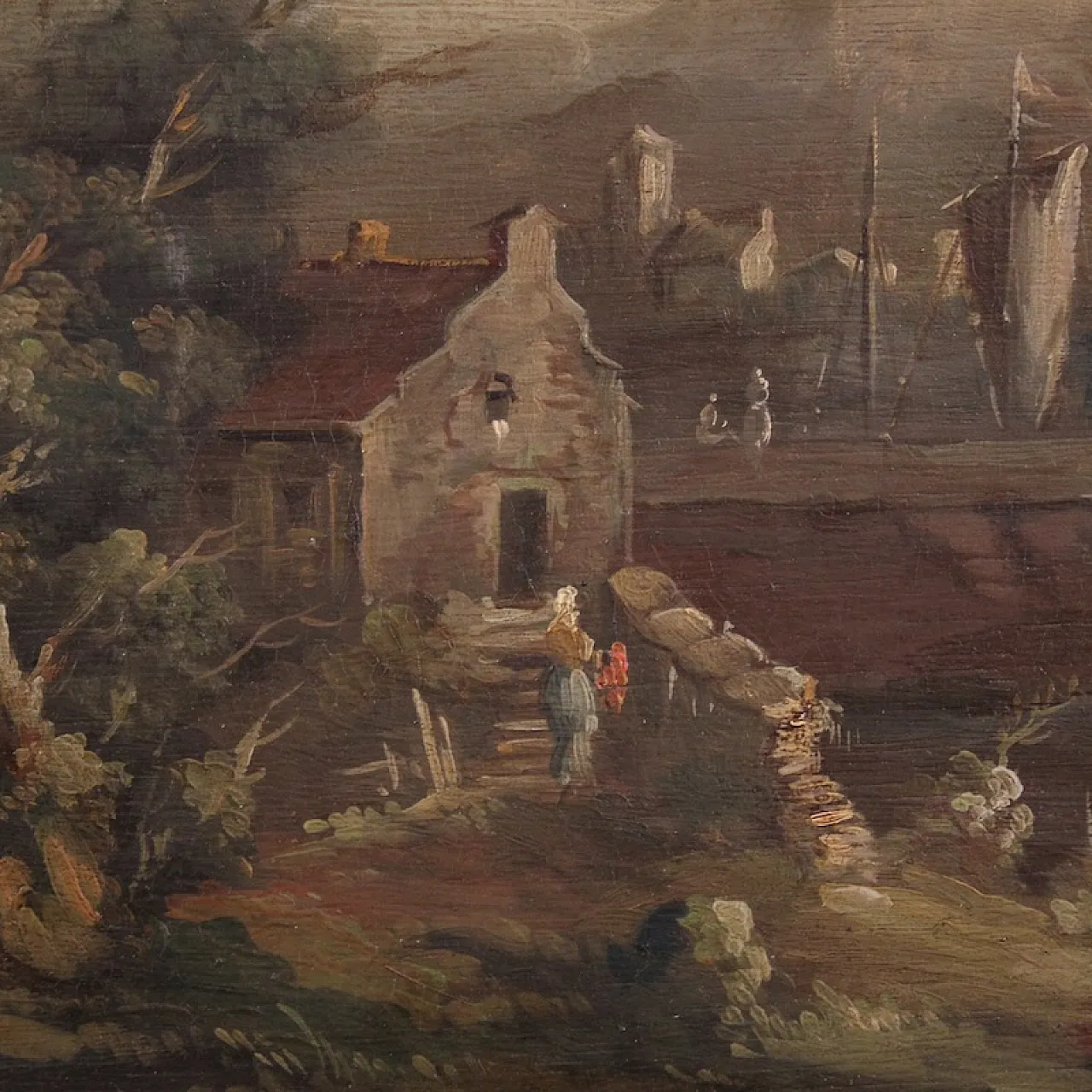 Flemish marine painting with boats and characters from the 20th century 12