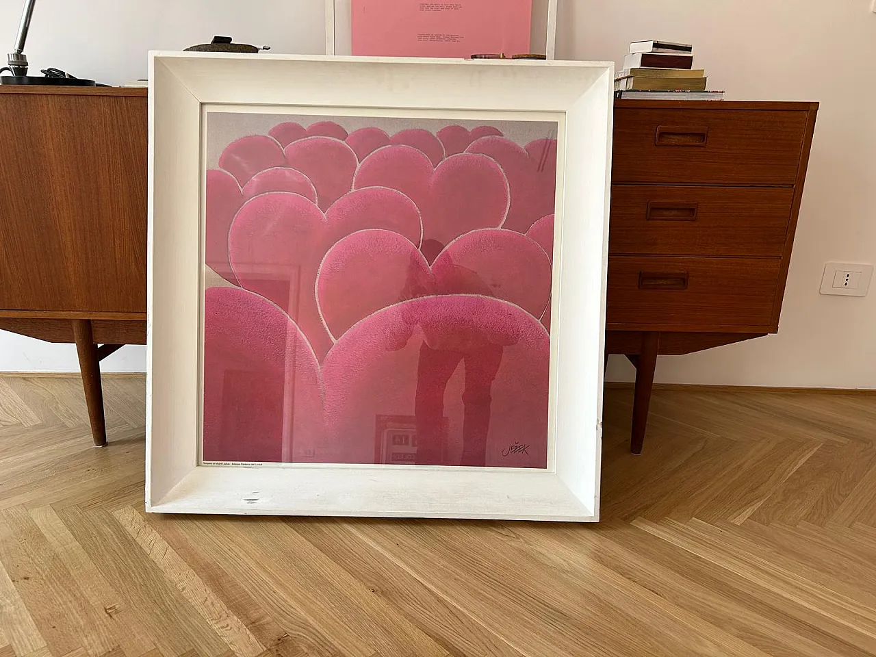 Work Mojmir Ježek tempera on paper pink hearts, 70s 1