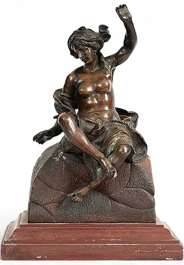 Scultura di donna in bronzo patinato Napoleone III su legno, '800