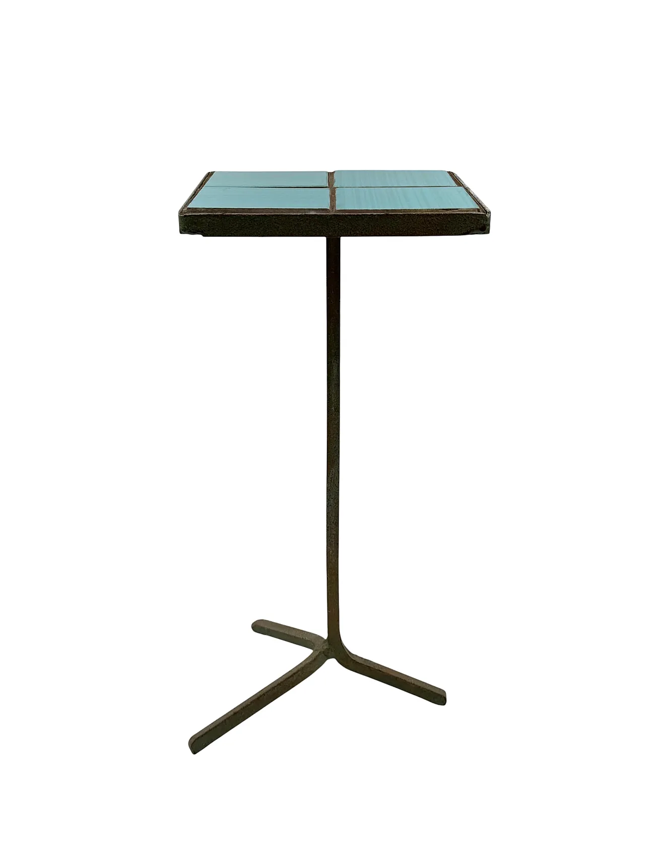 Modern coffee table in iron and light blue tiles, France 1960 1