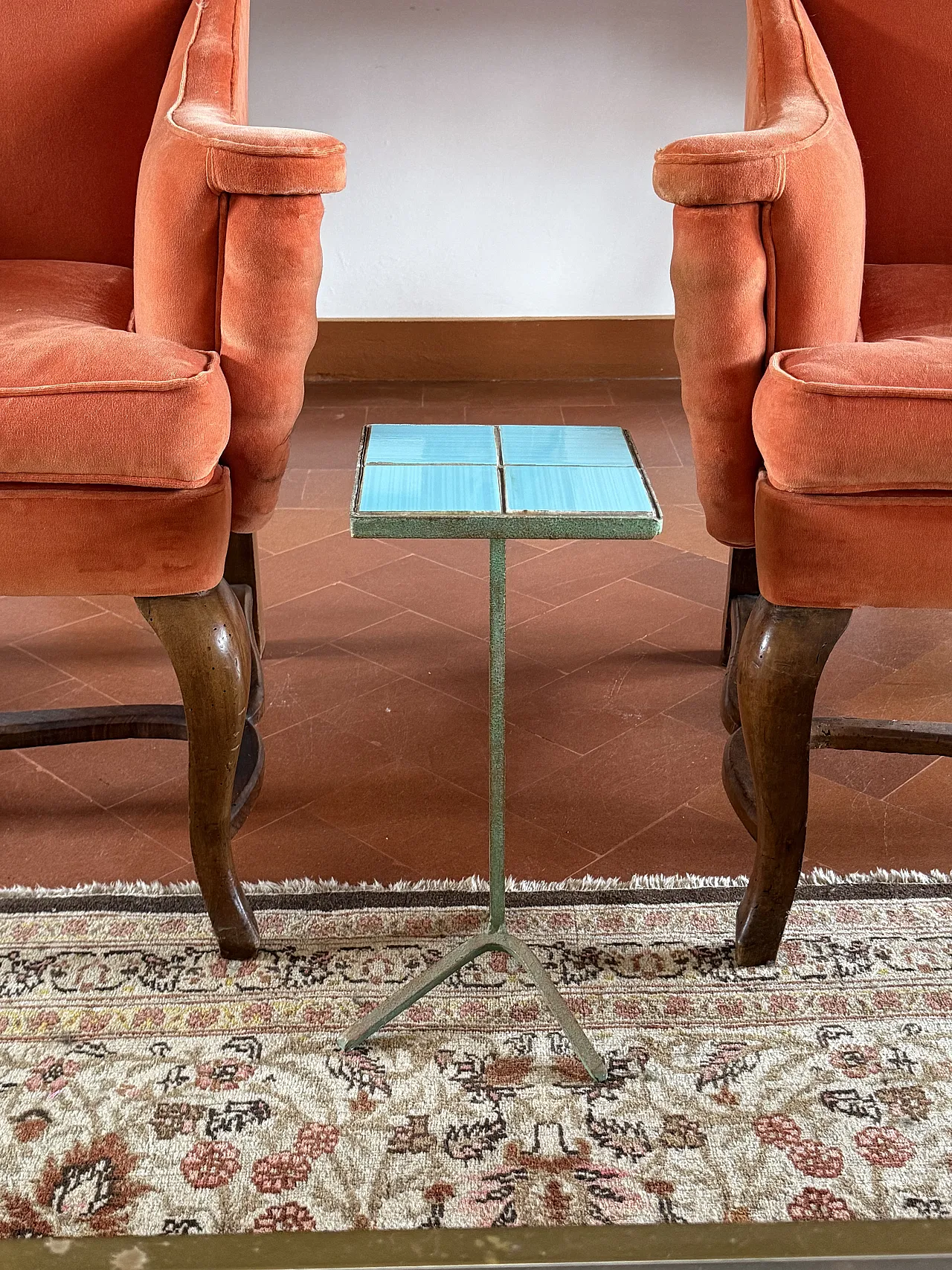 Modern coffee table in iron and light blue tiles, France 1960 2
