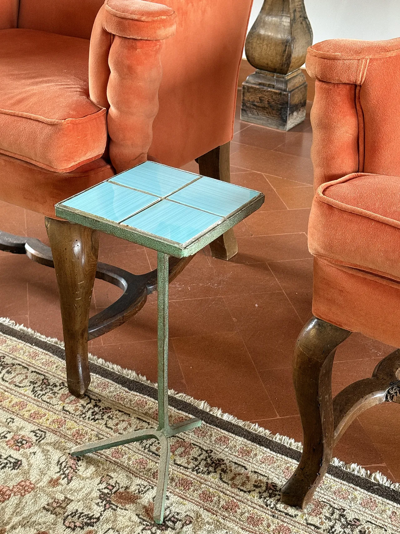 Modern coffee table in iron and light blue tiles, France 1960 3