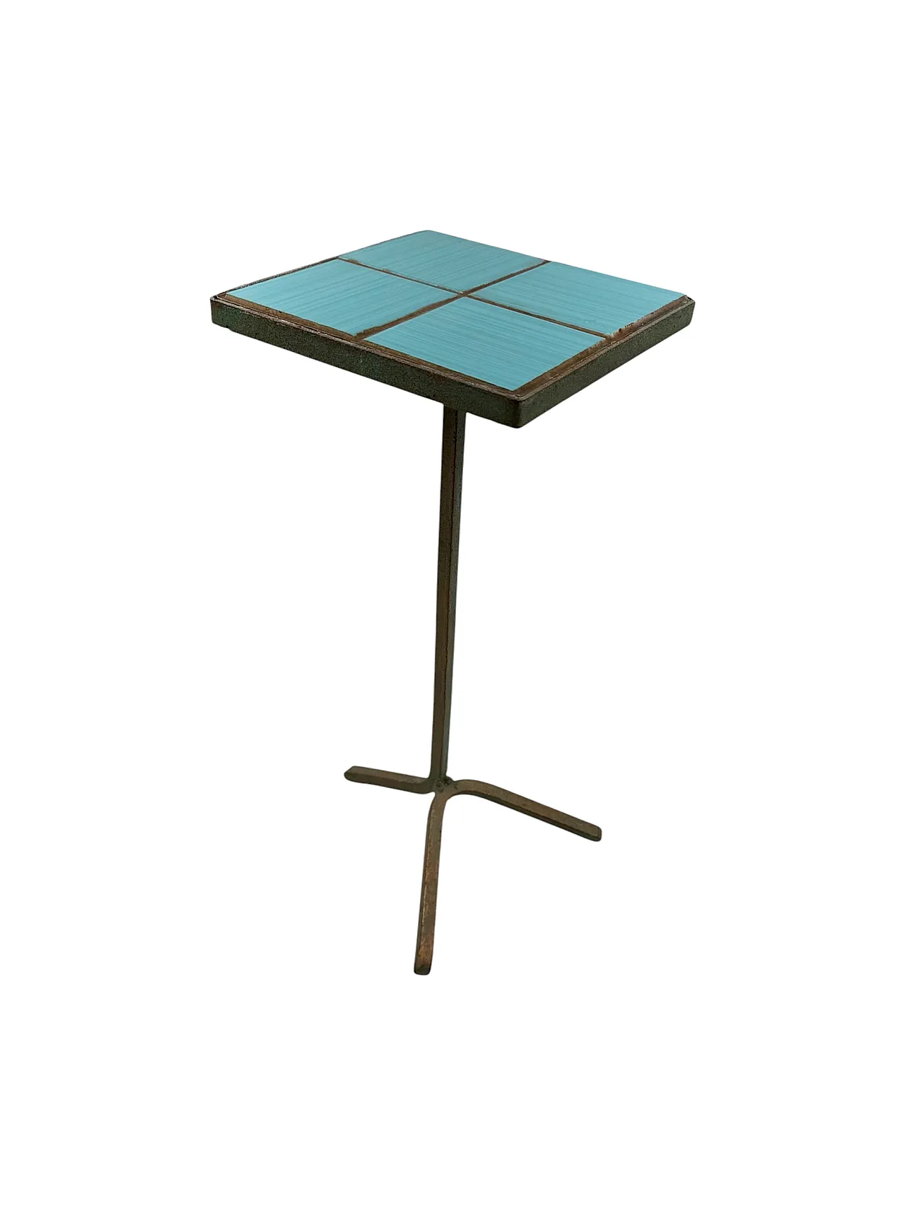 Modern coffee table in iron and light blue tiles, France 1960 4