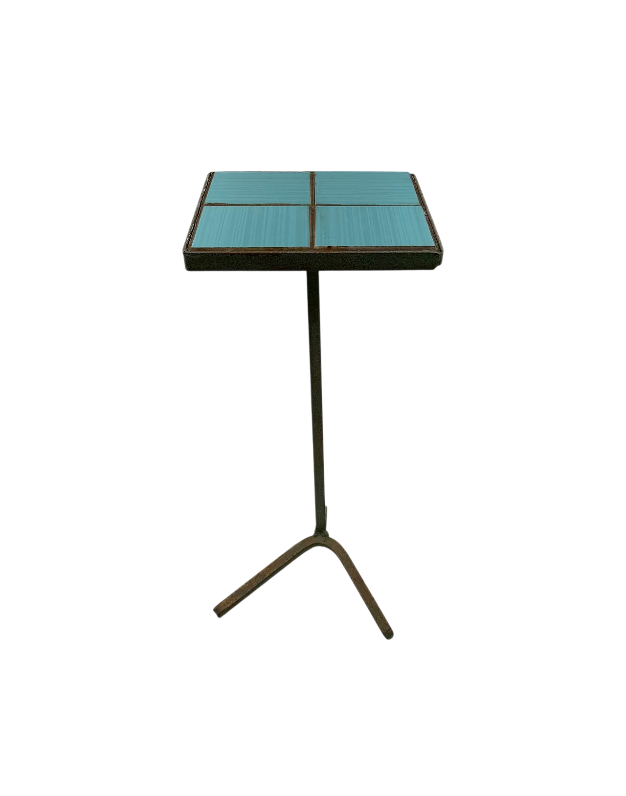 Modern coffee table in iron and light blue tiles, France 1960 5