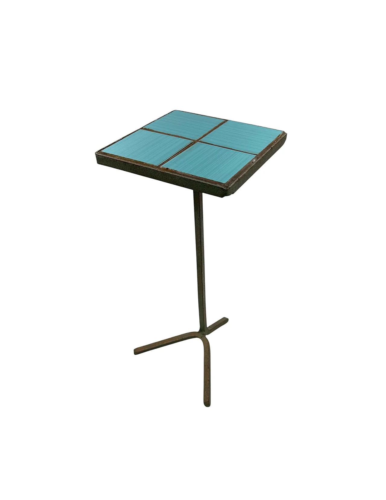Modern coffee table in iron and light blue tiles, France 1960 6
