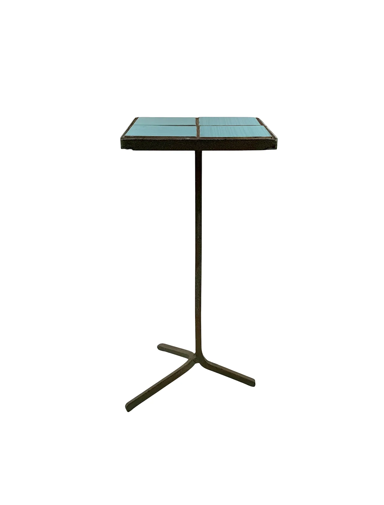 Modern coffee table in iron and light blue tiles, France 1960 8
