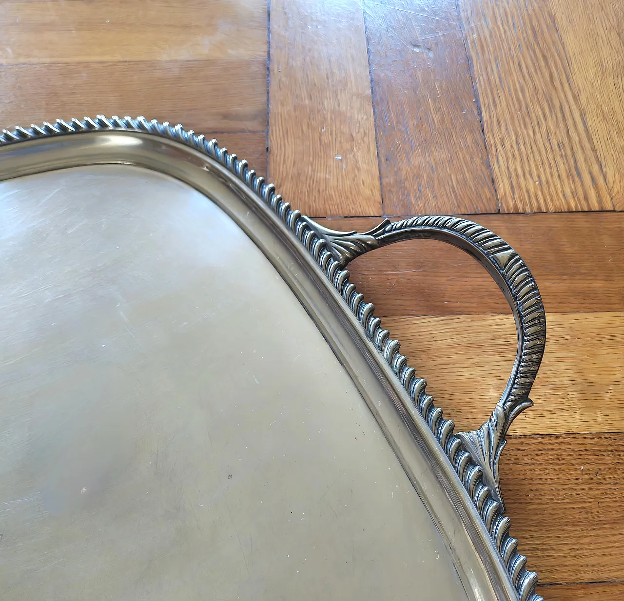 Pair of English silver serving trays, George III style, 30s 4