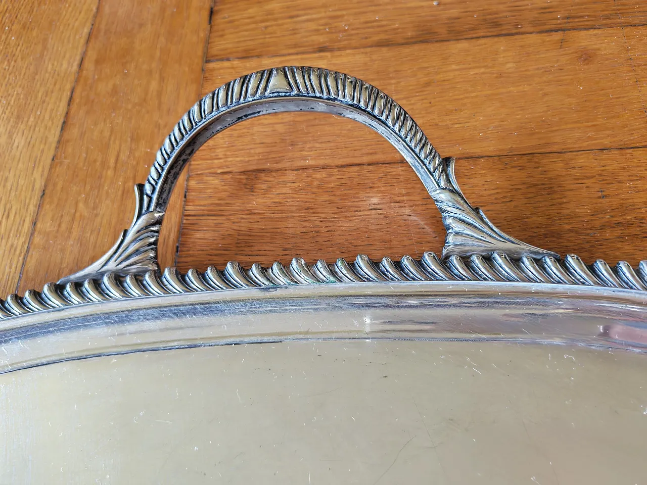 English silver serving tray, George III style, 30s 3