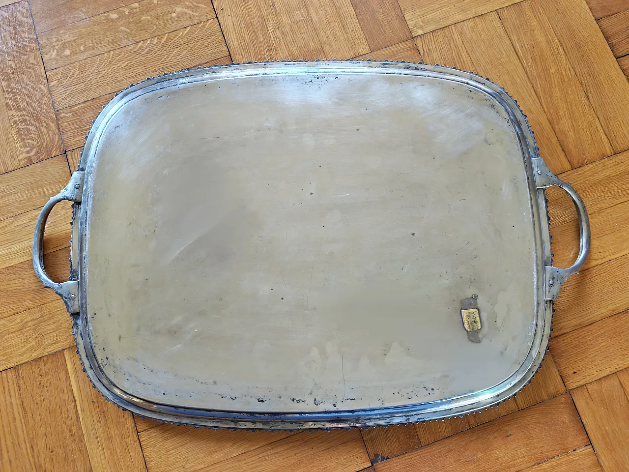 English silver serving tray, George III style, 30s 8