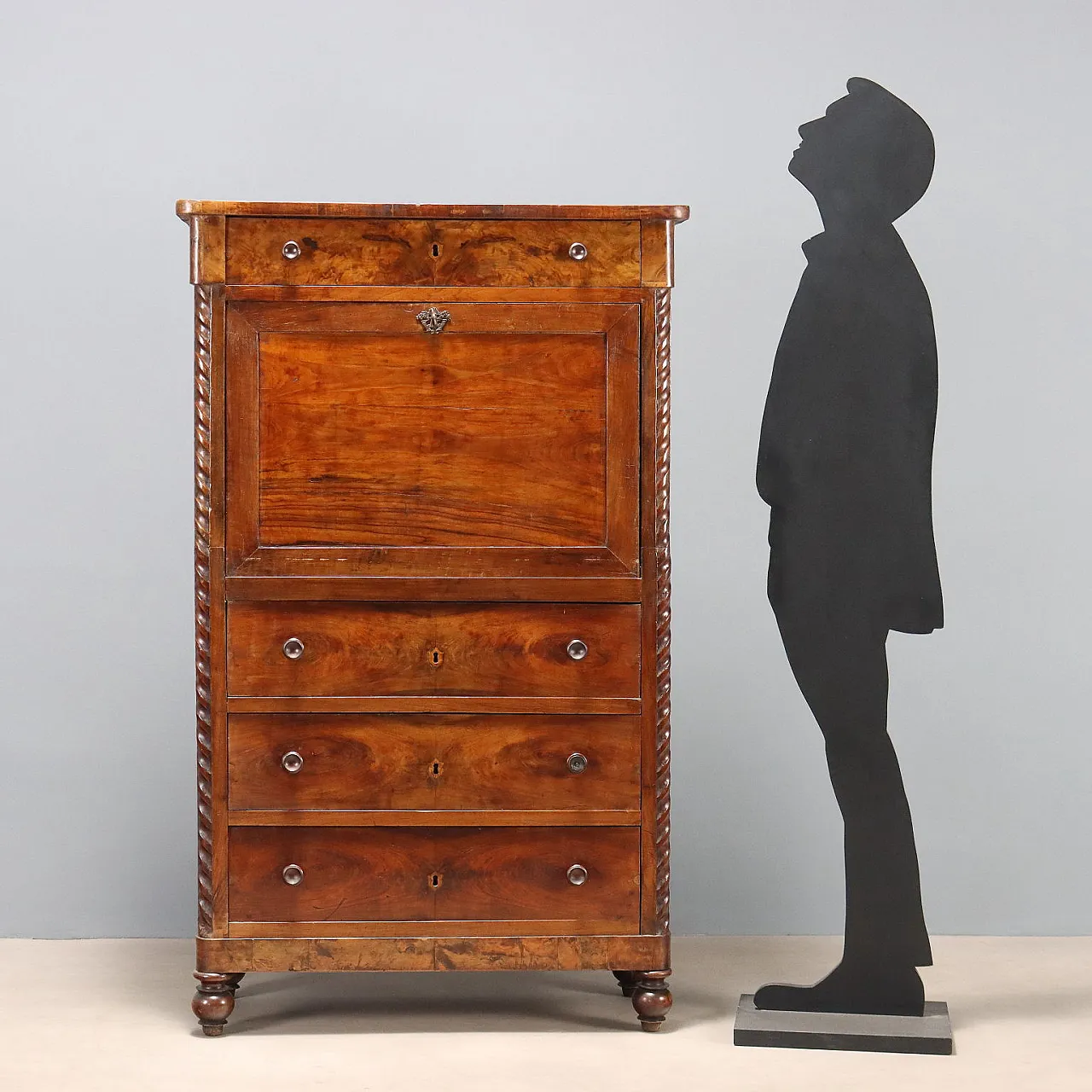 Secretaire in mogano e piuma di mogano, '800 3