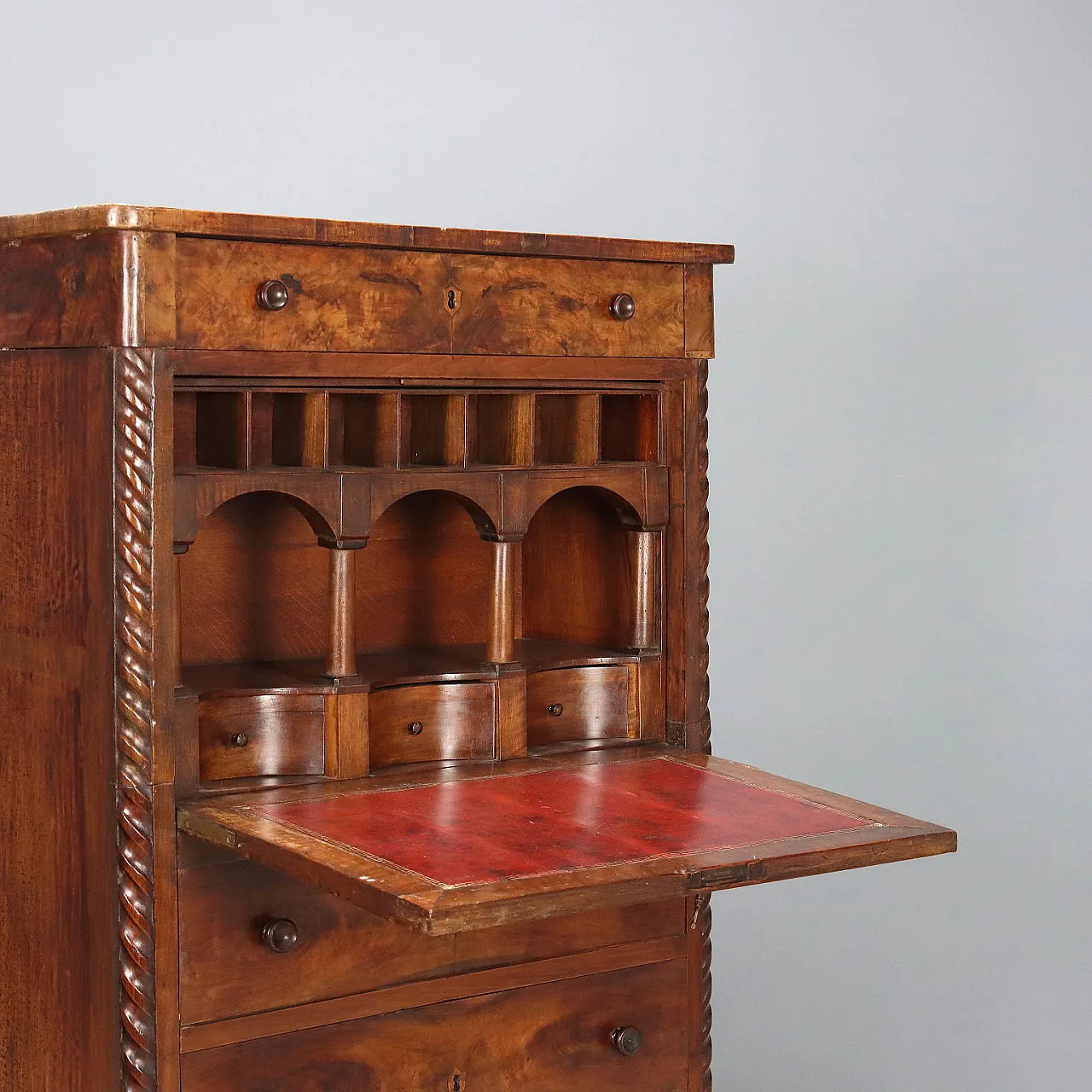 Secretaire in mogano e piuma di mogano, '800 4