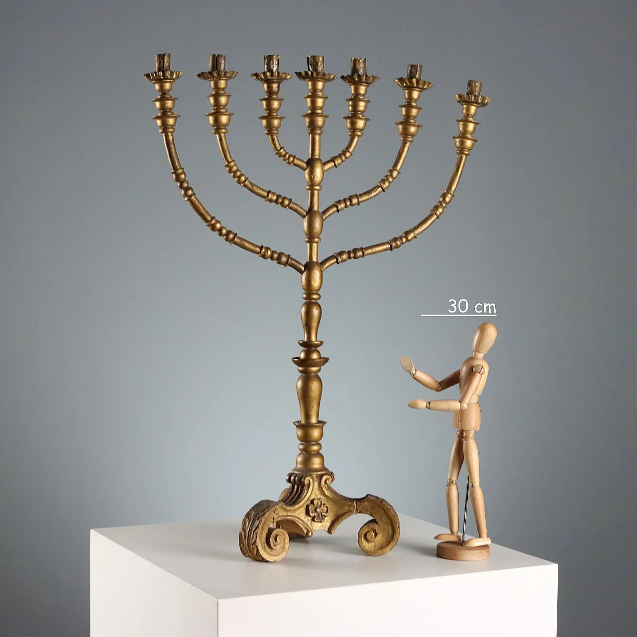 Seven-branched candelabra in gilded wood, 20th century 2
