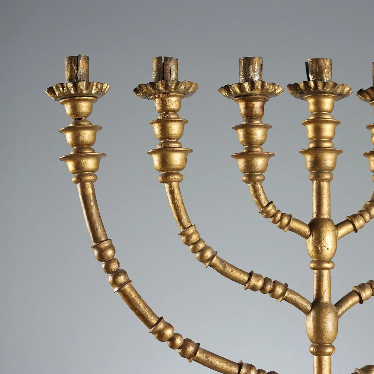 Seven-branched candelabra in gilded wood, 20th century 3