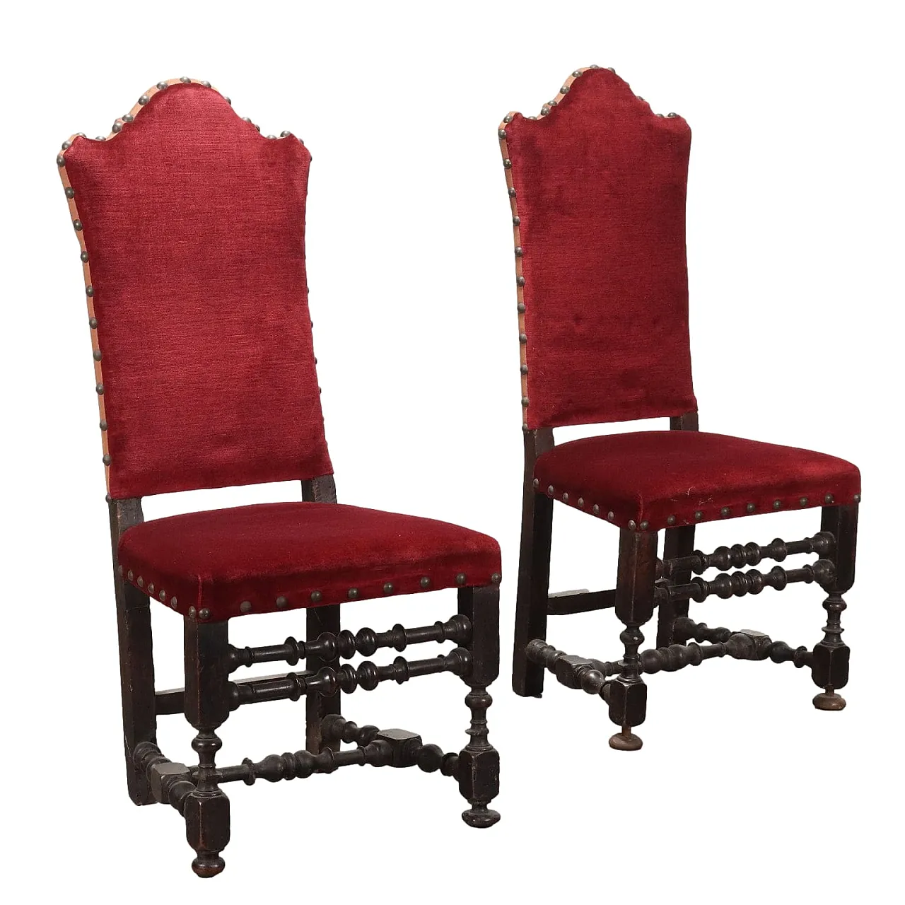 Pair of Baroque chairs in wood and fabric, 18th century 1