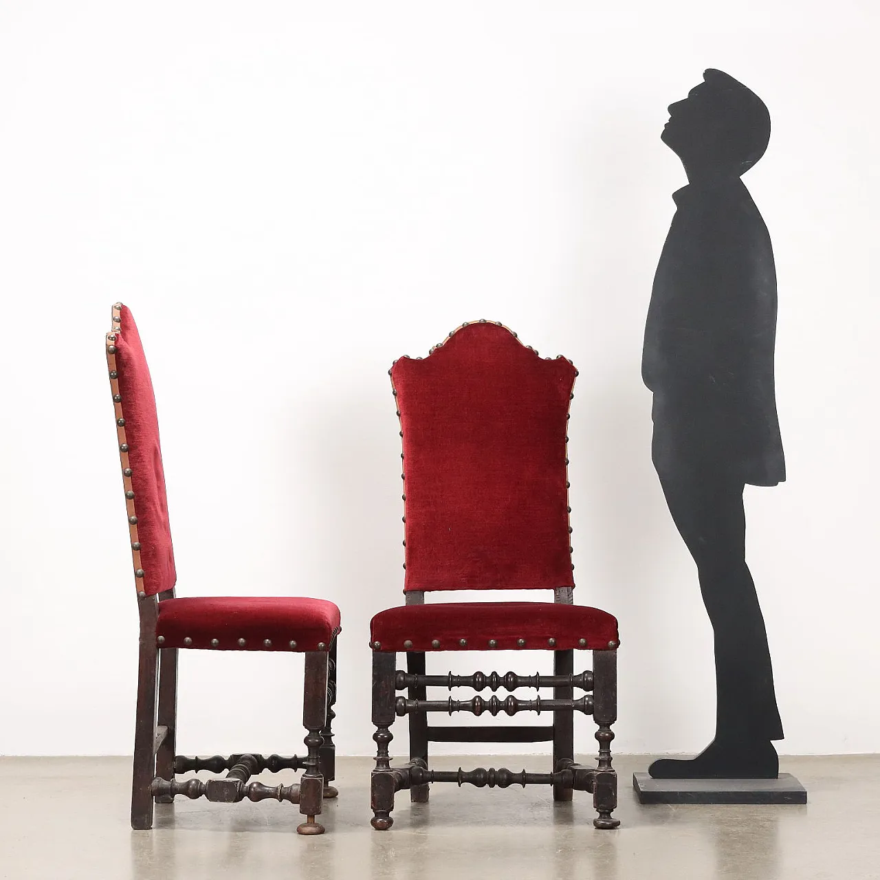 Pair of Baroque chairs in wood and fabric, 18th century 2