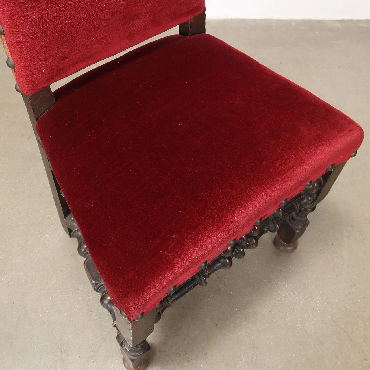 Pair of Baroque chairs in wood and fabric, 18th century 7