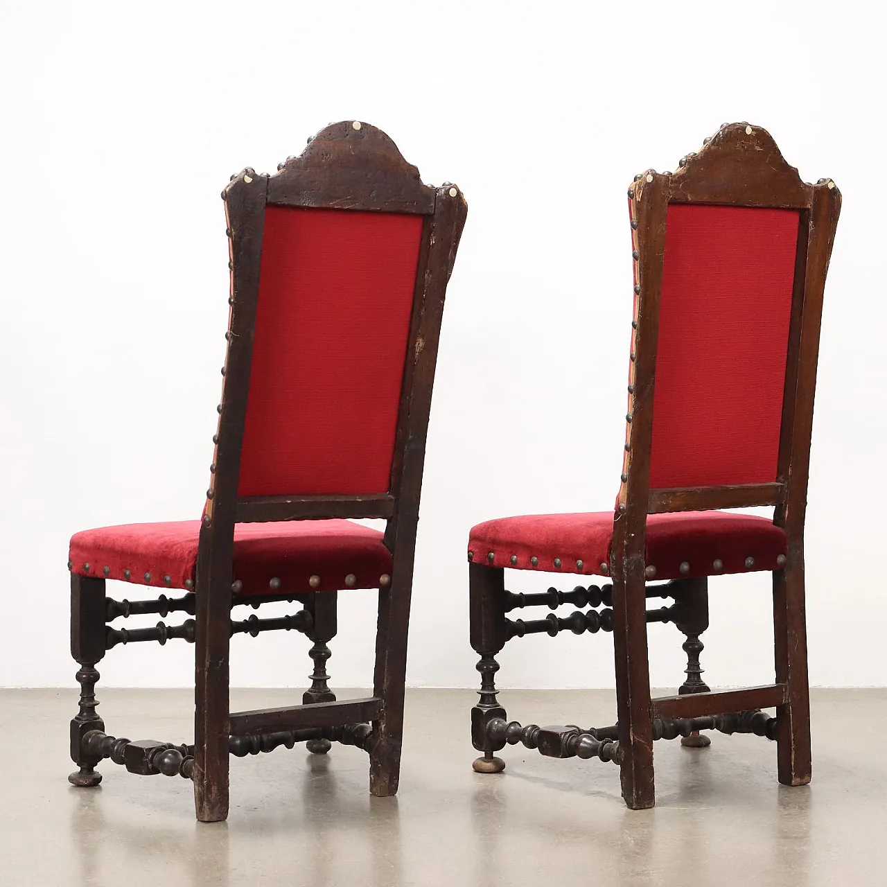 Pair of Baroque chairs in wood and fabric, 18th century 8