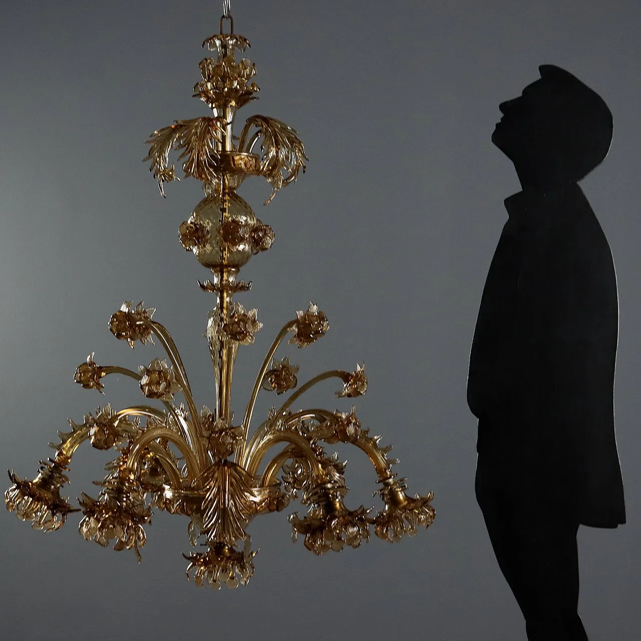 Lampadario in vetro soffiato brunito, '800 2