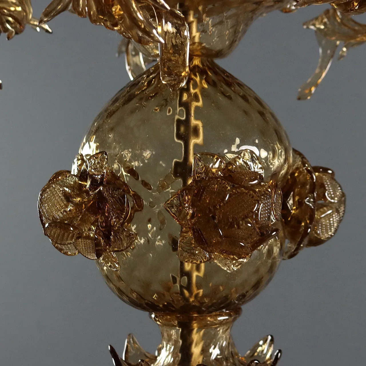 Lampadario in vetro soffiato brunito, '800 5