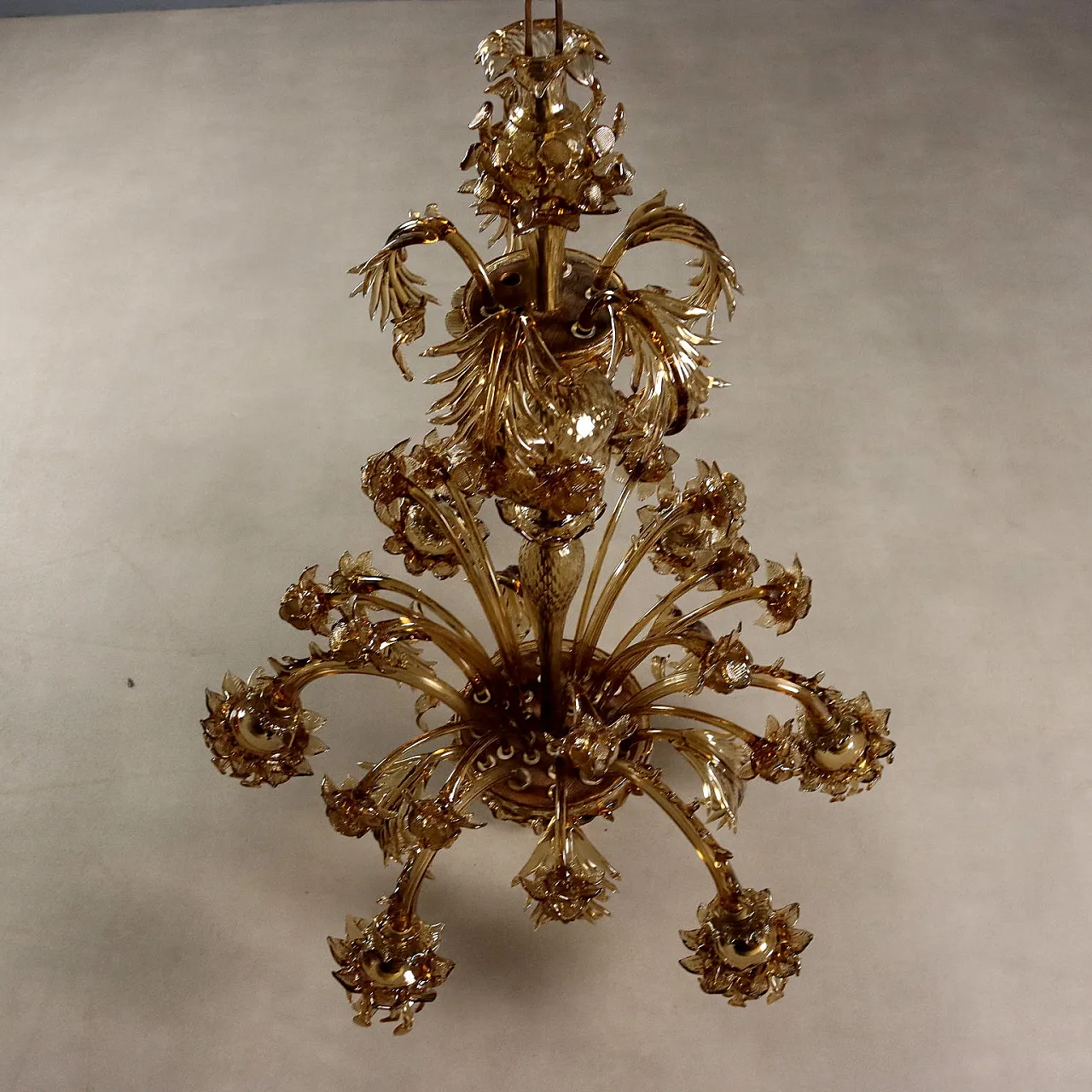 Lampadario in vetro soffiato brunito, '800 10