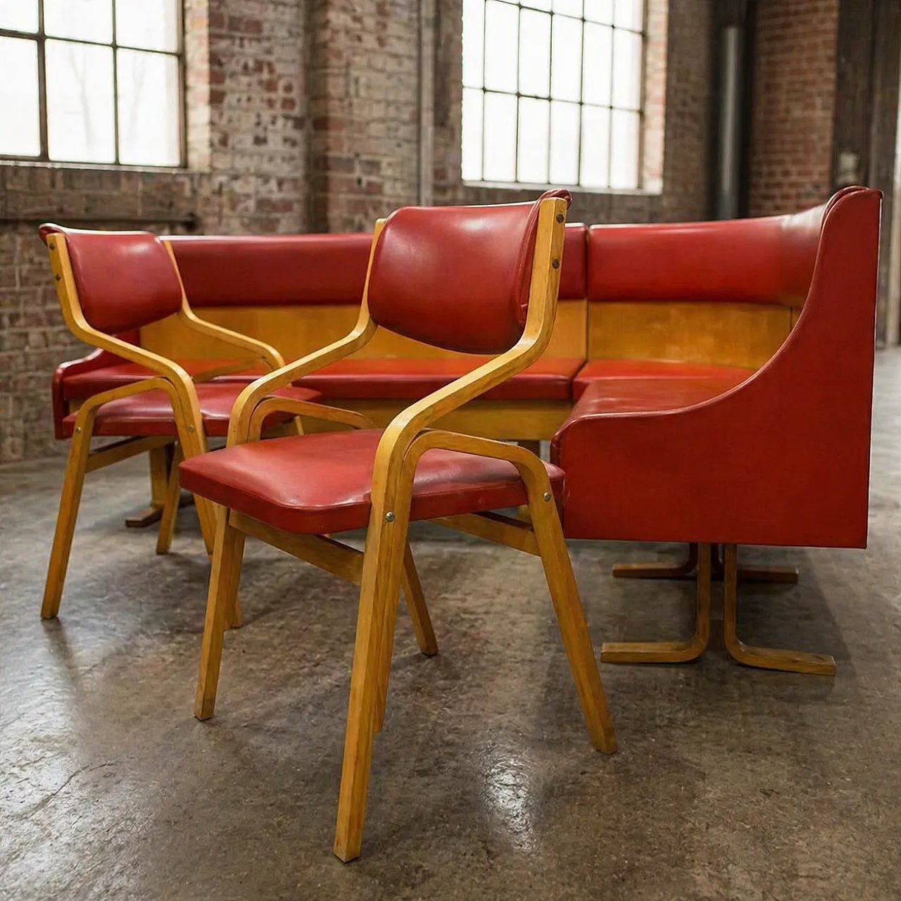 Mid-Century Ludvík Volák bench with 2 chairs, 1970s 30