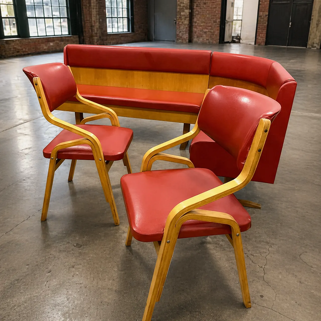 Mid-Century Ludvík Volák bench with 2 chairs, 1970s 37