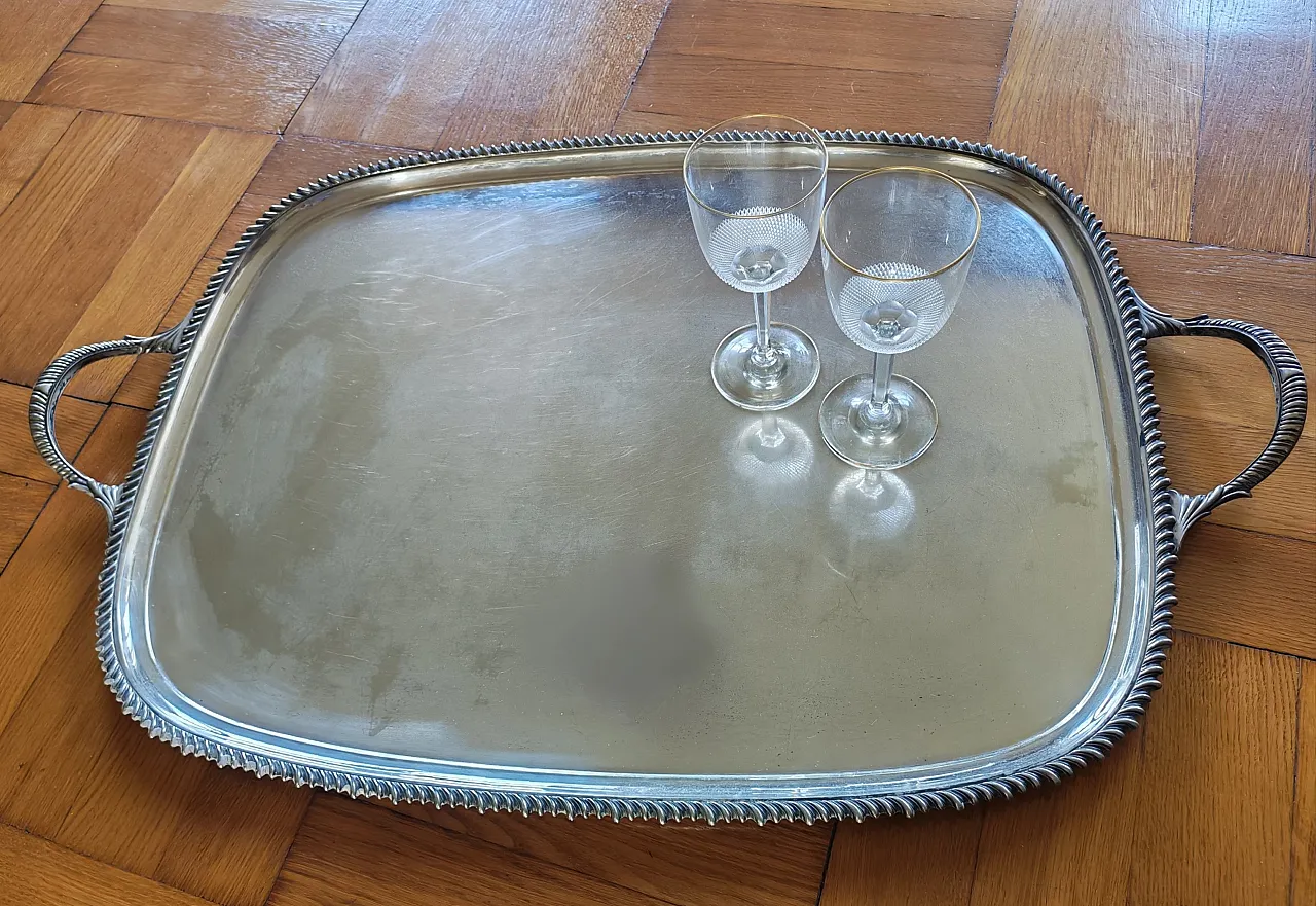 English silver serving tray, George III style, 30s 1