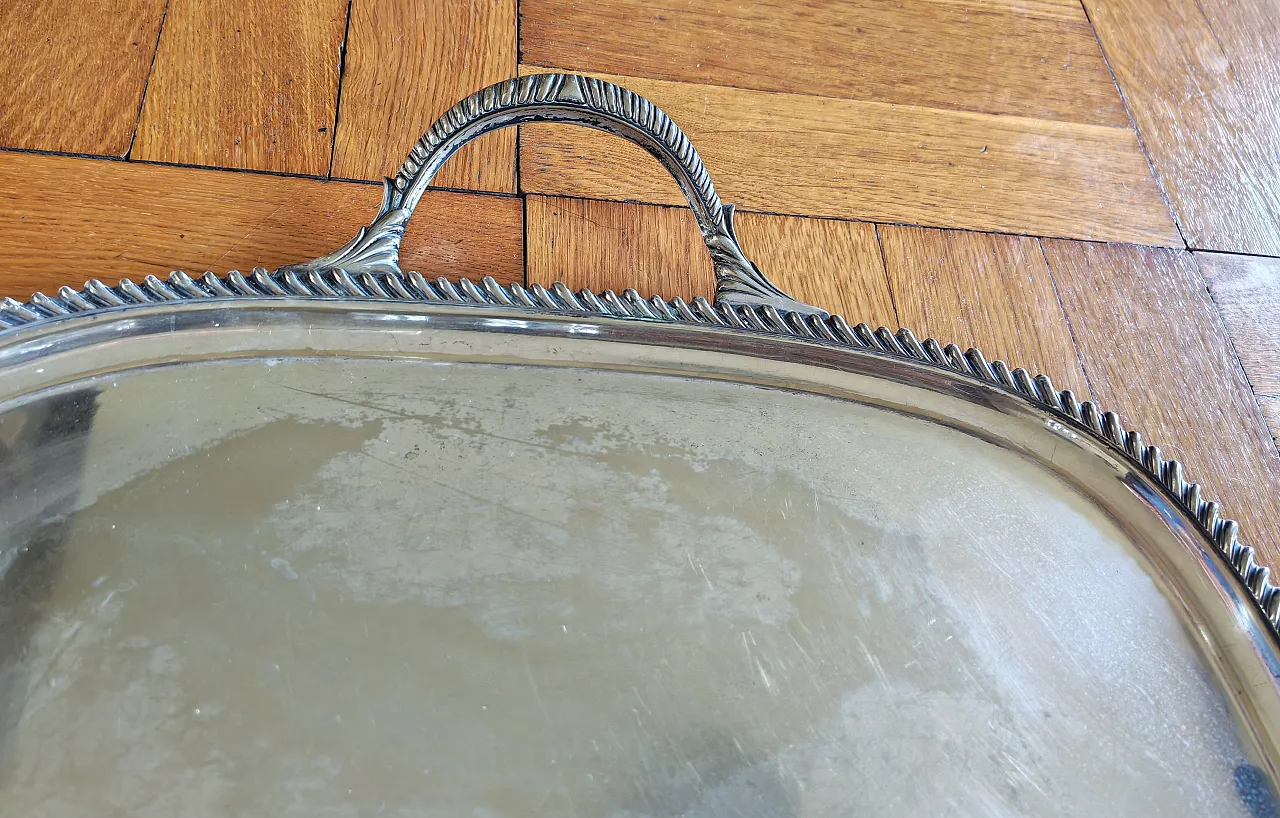 English silver serving tray, George III style, 30s 2