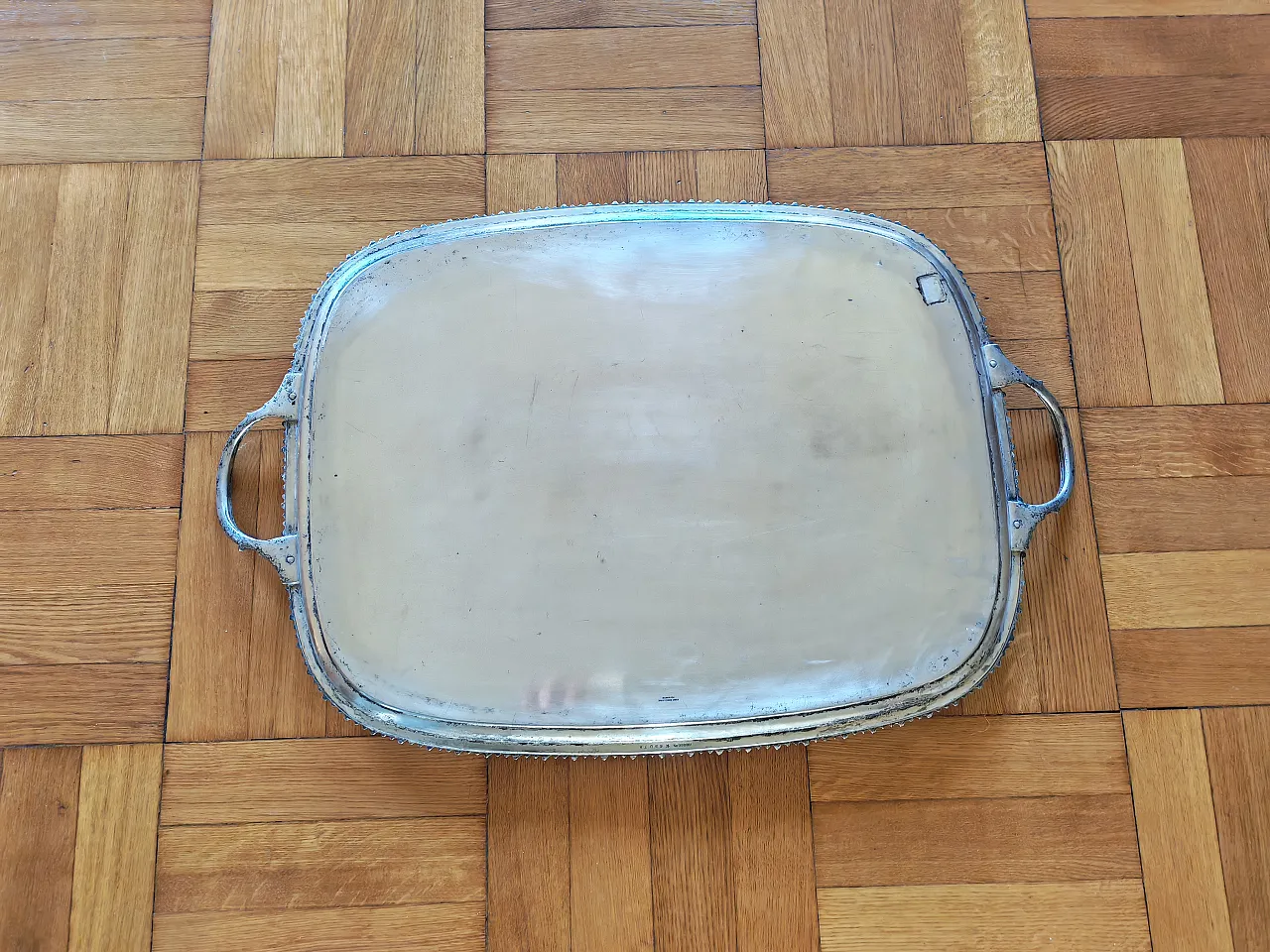English silver serving tray, George III style, 30s 7