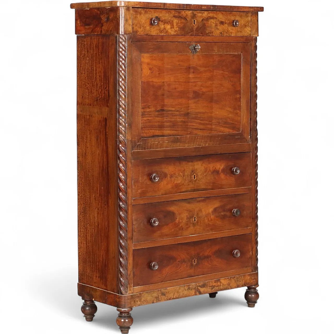 Secretaire in mogano e piuma di mogano, '800 11