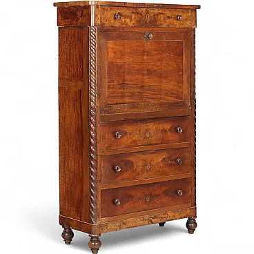 Secretaire in mogano e piuma di mogano, '800