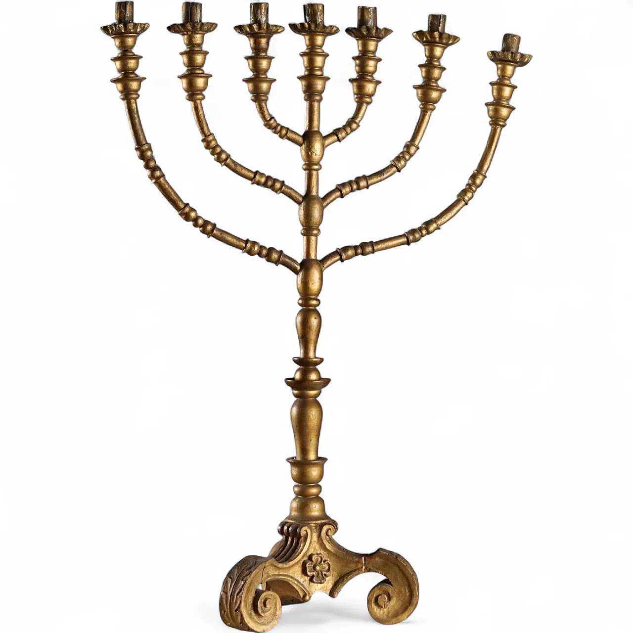 Seven-branched candelabra in gilded wood, 20th century 9