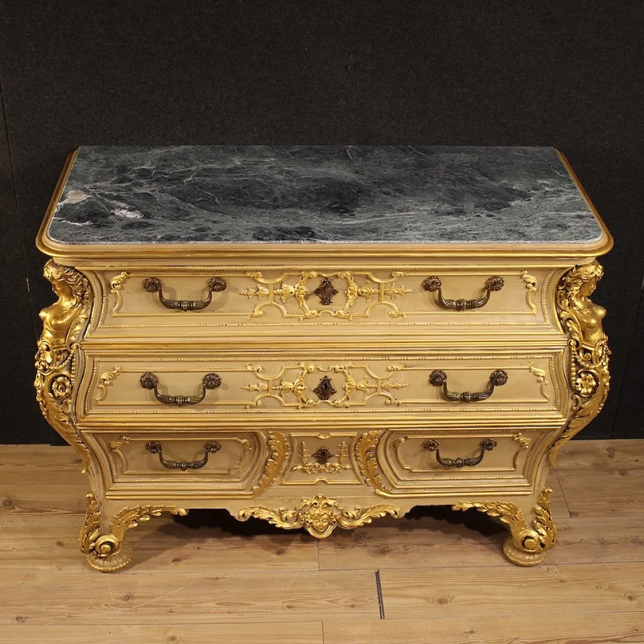 Lacquered and gilded chest of drawers, 20th century 2
