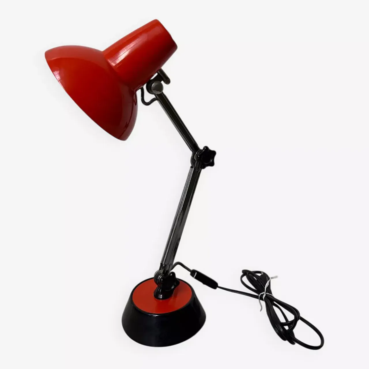Lampada da scrivania in metallo nero e arancione, anni '70 1