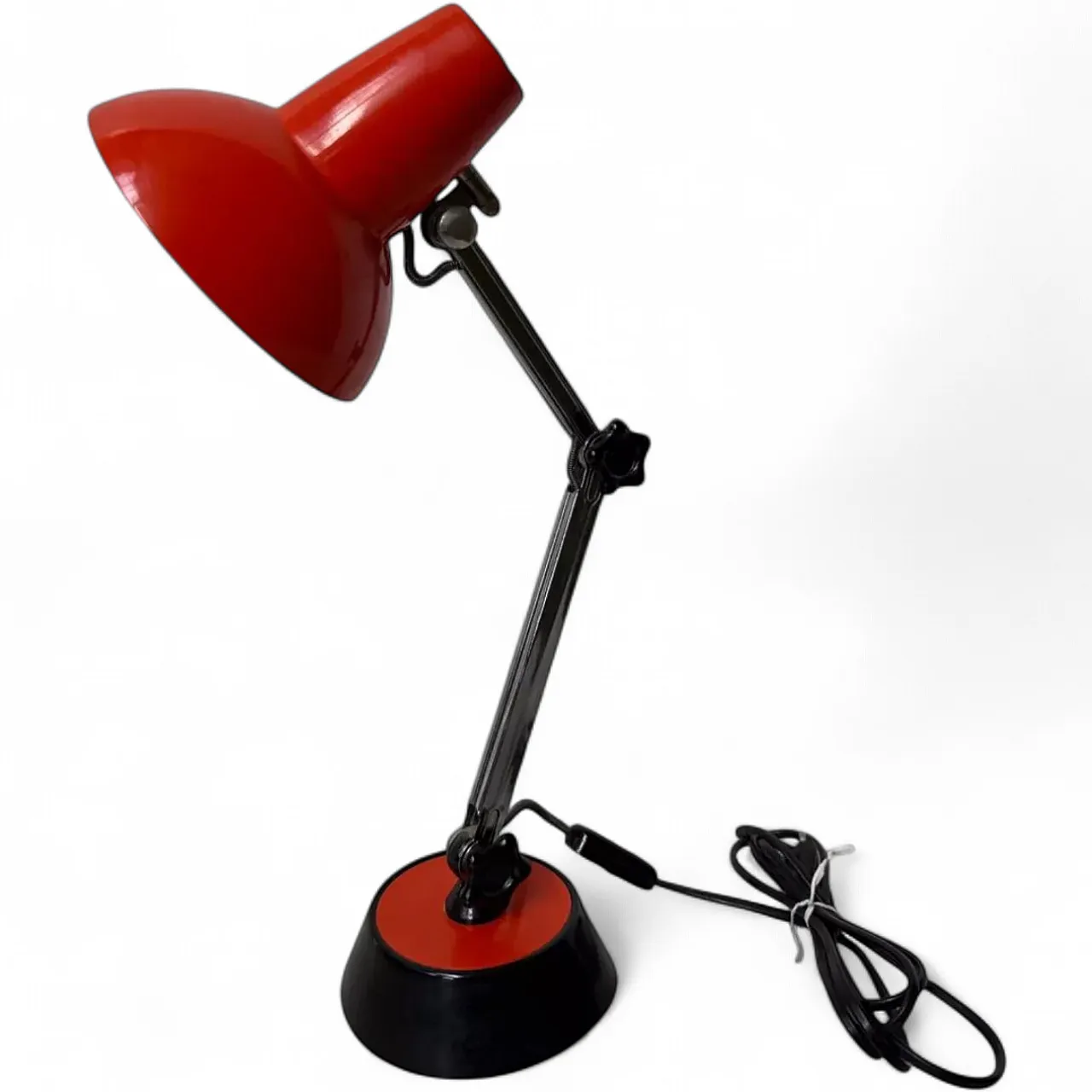 Lampada da scrivania in metallo nero e arancione, anni '70 9